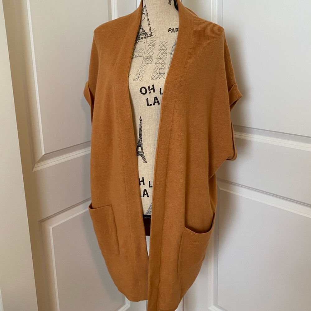 J. Jill Open Front Pocket Cardigan – Burnished Brass, Size M comfy